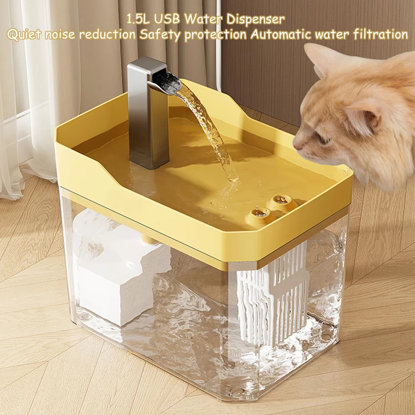 Automatic Cat Water Fountain with USB Pump and Anti-Dry Burning Filter System