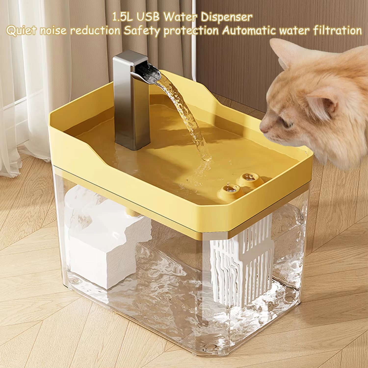 Automatic Cat Water Fountain with USB Pump and Anti-Dry Burning Filter System